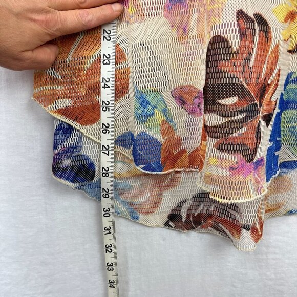 Dor Dor Couture Mesh All Over Tropical Top Womens L Floral Beach Vacation Anthro - Picture 9 of 9